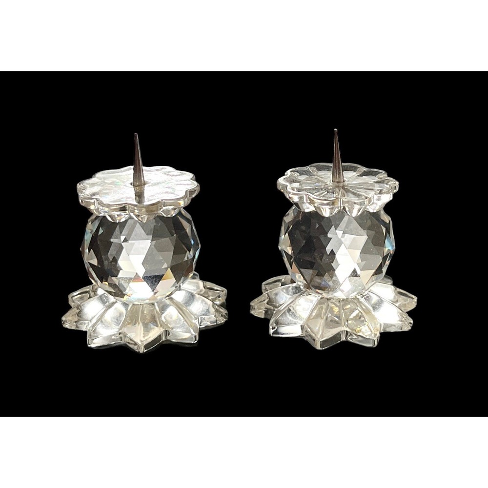 Set Of 2 Swarovski Crystal Mini Stick Pin 1.5"‎ Footed Candle Holders